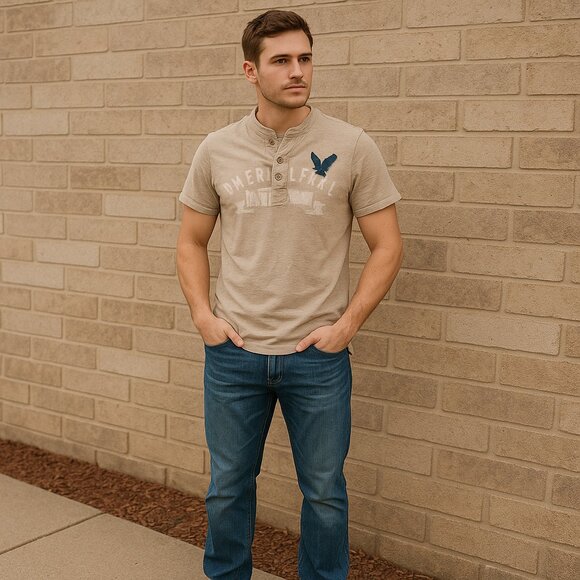 American Eagle Outfitters Henley Tee Size Medium Vintage Distressed Look - Picture 1 of 8